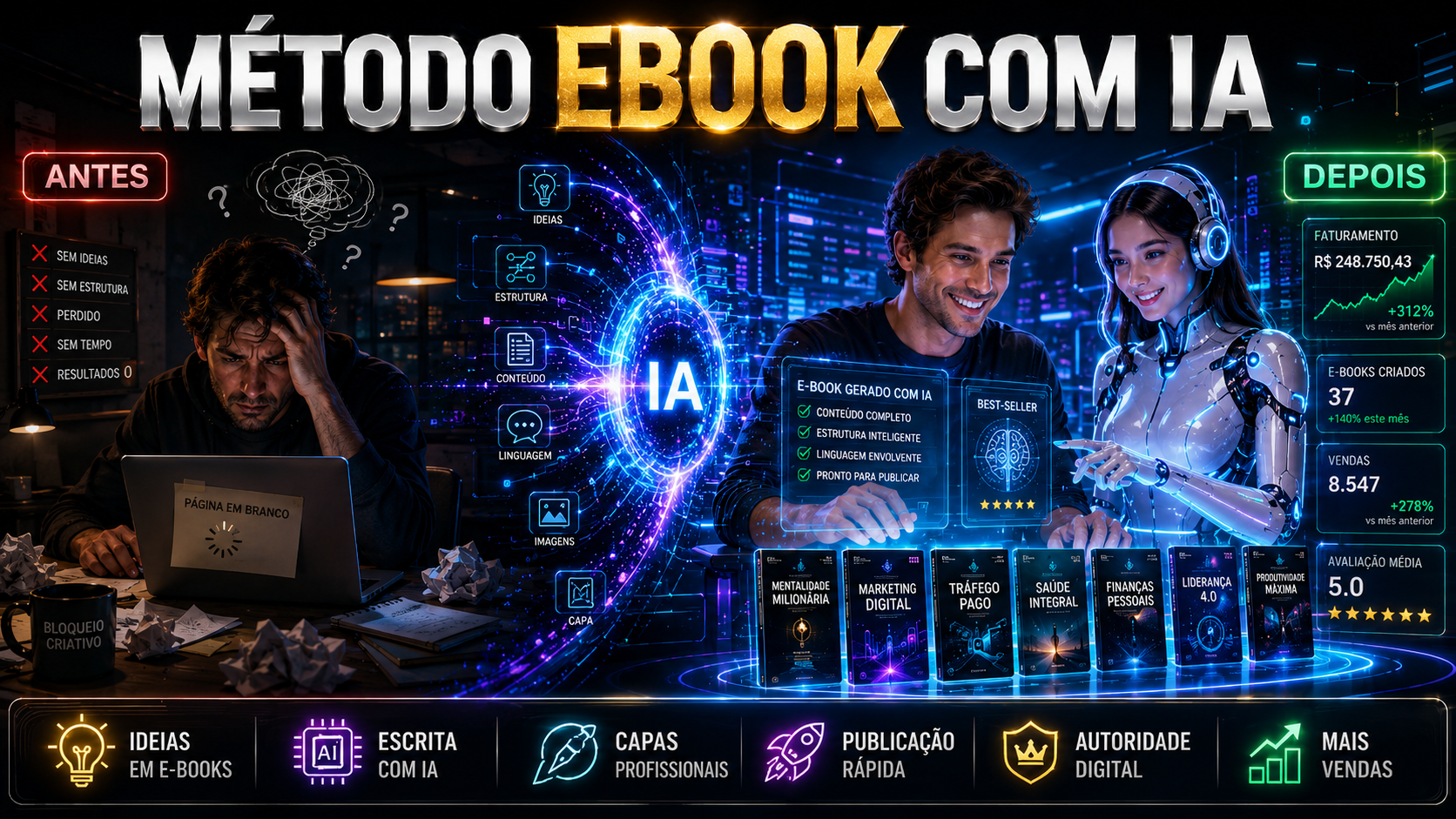 Ebook com IA — Antes e Depois